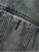 D5ove Faux Fur Collar Distressed Denim Jacket in Gray - Detail