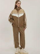 LOSTCTRL Vintage Monogram Track Jacket in Beige - On Female Model