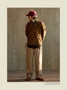 USAGE Distressed Faux Suede Moto Jacket in Brown - On Male Model