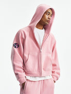 MEDM Polar Fleece Zip Hoodie Jogger Set in Pink - On Male Model