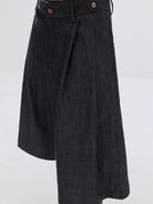 SIMPLE PROJECT Ramie Blend Selvedge Denim Cropped Shorts in Blue - On Model