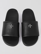 SMFK Leather Cross Detail Slide Sandals in Black