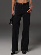 SMFK Vintage Wash Straight Leg Jeans in Gray - On Female Model