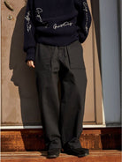 USAGE Heavyweight Herringbone Baker Pants in Navy Blue - On Model