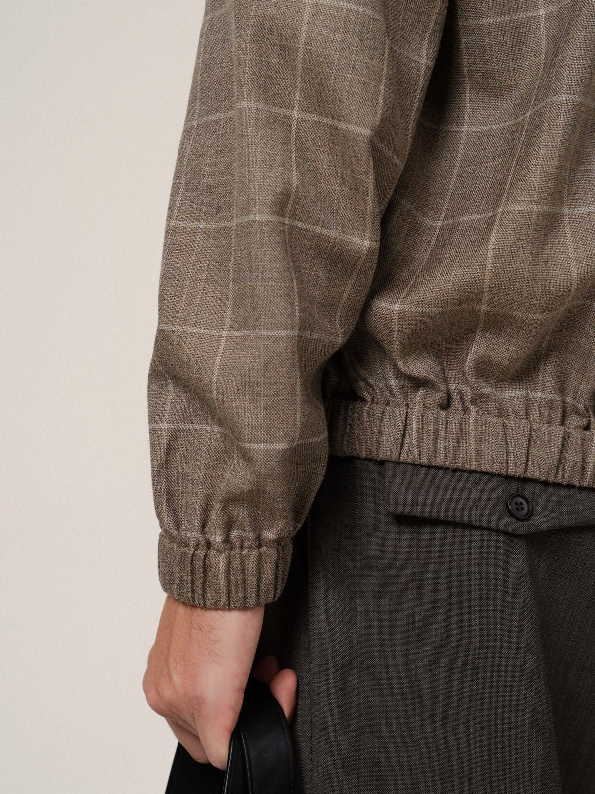 Retro 21 Silk Wool Plaid Double Zip Jacket in Brown - On Male Model