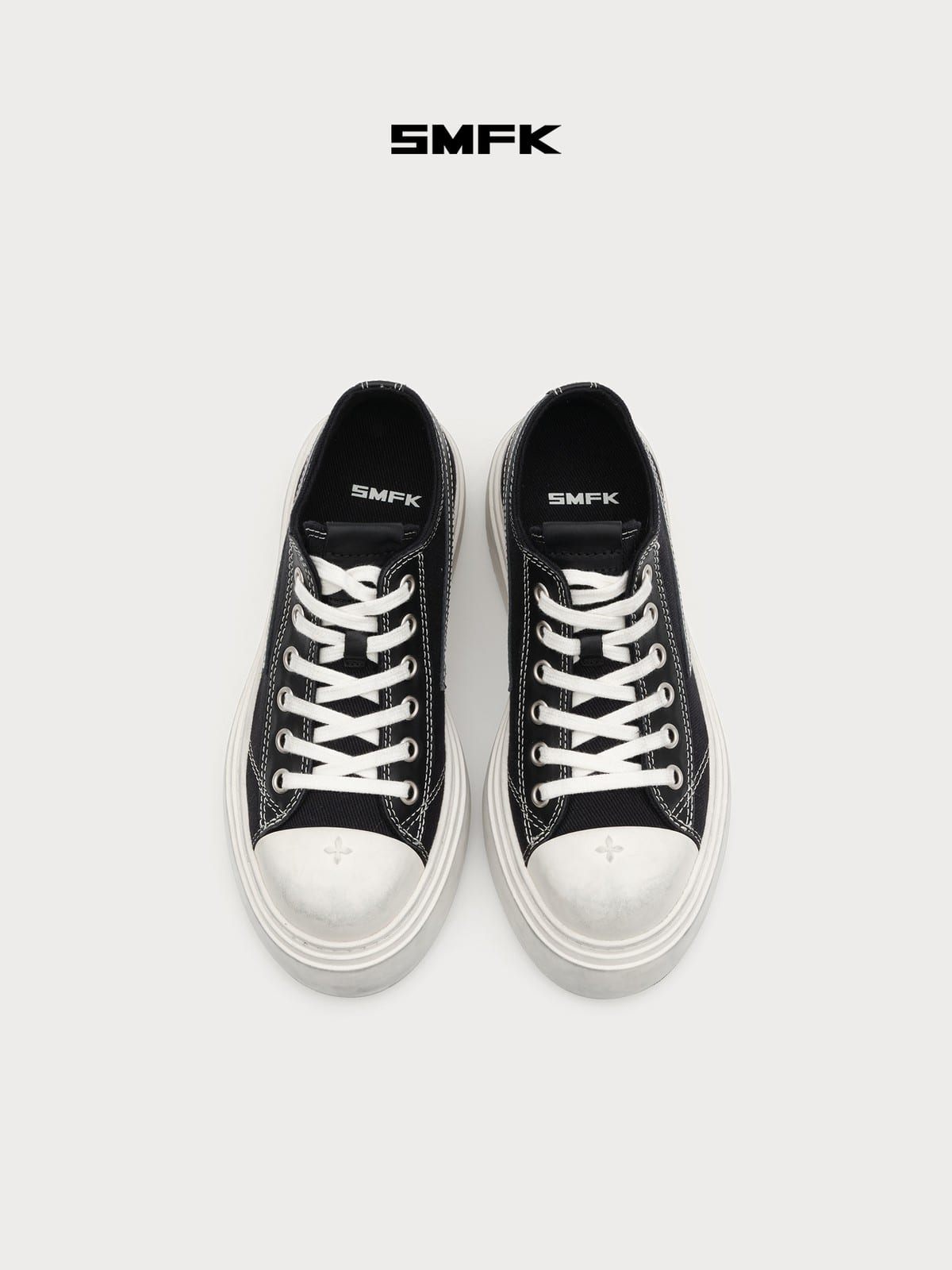 SMFK Distressed Canvas Skate Sneakers in Black