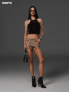 SMFK Vintage Cotton Cargo Mini Shorts in Print - On Female Model