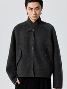 SIMPLE PROJECT Double Faced Wool Harrington Jacket in Gray - On Male Model