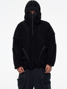 D5ove Sherpa Fleece Half Zip Sweatshirt in Black - On Male Model
