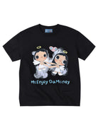 MEDM Embroidered Heart Cotton T Shirt in Black