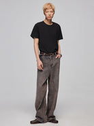 SIMPLE PROJECT Misaligned Seam Crewneck T Shirt in Black - On Male Model