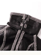 D5ove Faux Shearling High Collar Jacket in Black - Detail