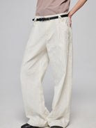 SIMPLE PROJECT Crinkled Straight Leg Trousers in White - On Model