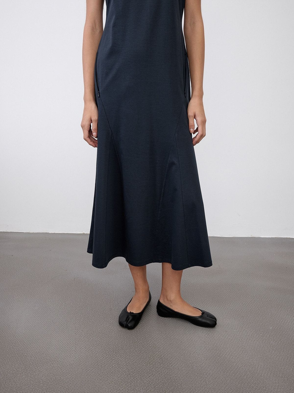 Random Piece Paneled Cotton Blend Fishtail Dress in Blue - On Female Model