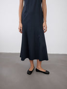 Random Piece Paneled Cotton Blend Fishtail Dress in Blue - On Female Model