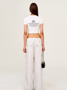 SMFK Wide Leg Parachute Cargo Pants in White - On Model
