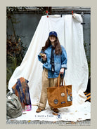 USAGE Washed Distressed Denim Shirt in Denim - On Female Model