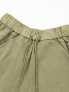 D5ove Raw Edge Structured Cotton Shorts in Olive - Detail