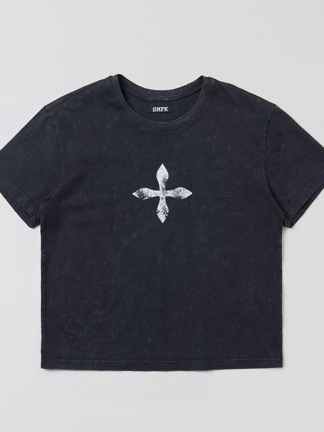 SMFK Washed Cross Graphic Cotton T Shirt in Gray