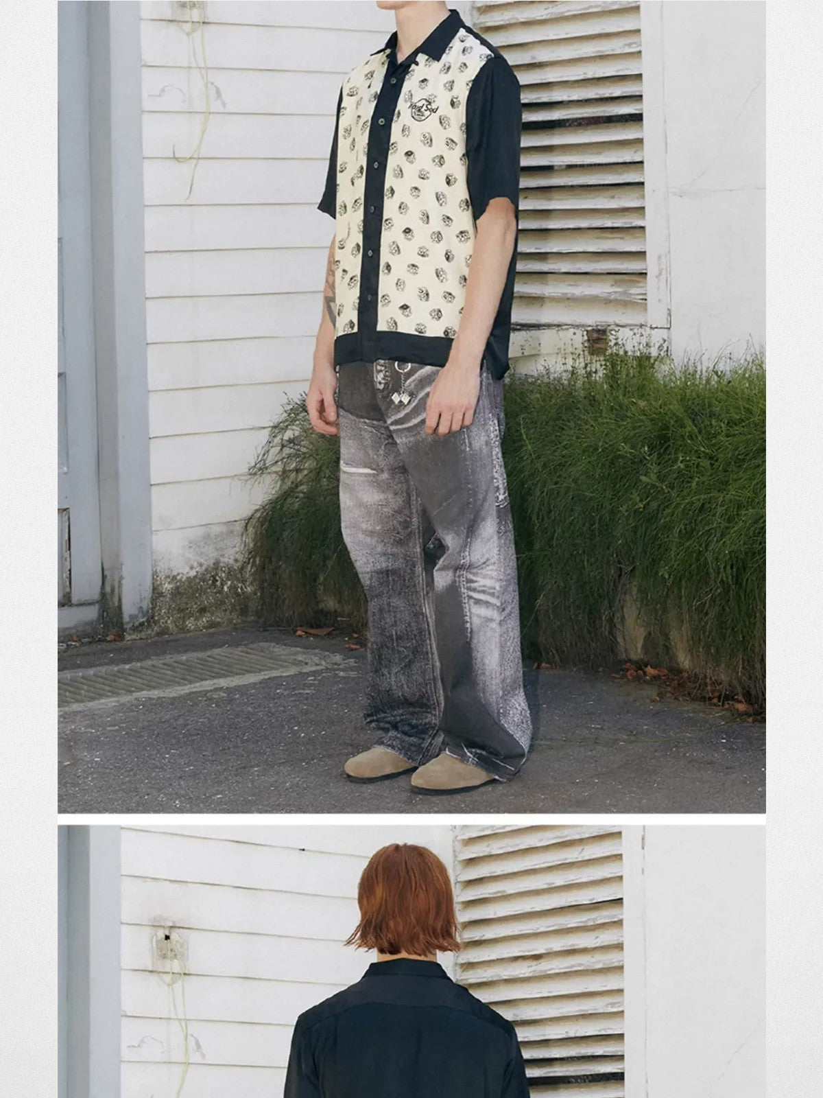 SOD Digital Print Wide Leg Jeans in Black - On Male Model