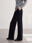 MSBEAST Biella Merino Wool Wide Leg Pants in Black - On Female Model
