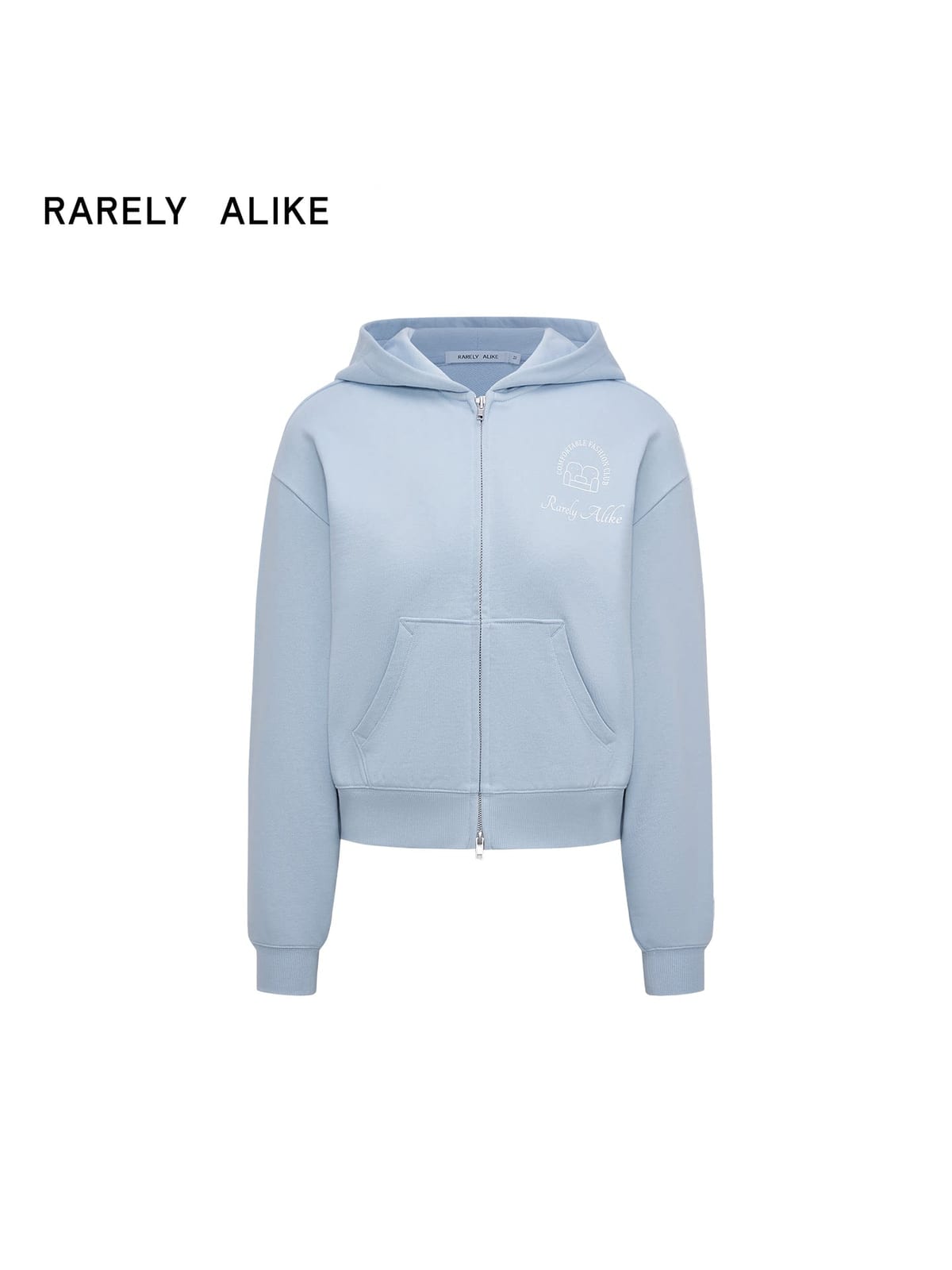 RARELY ALIKE Graphic Cropped Zip Up Hoodie in Sky Blue