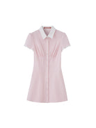 SweetChilling Fitted Cotton Blend Shirt Dress in Pink