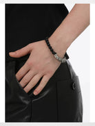 BLACKHEAD Black Agate Steel Beaded Bracelet in Black - On Model