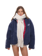 SweetChilling Double Layer Fleece High Collar Jacket in Navy Blue - On Female Model