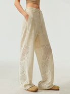 SIMPLE PROJECT Cotton Blend Crochet Lace Trousers in White - On Female Model
