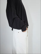 Fax Copy Express Off Shoulder Overlay Sweatshirt in Black - On Male Model