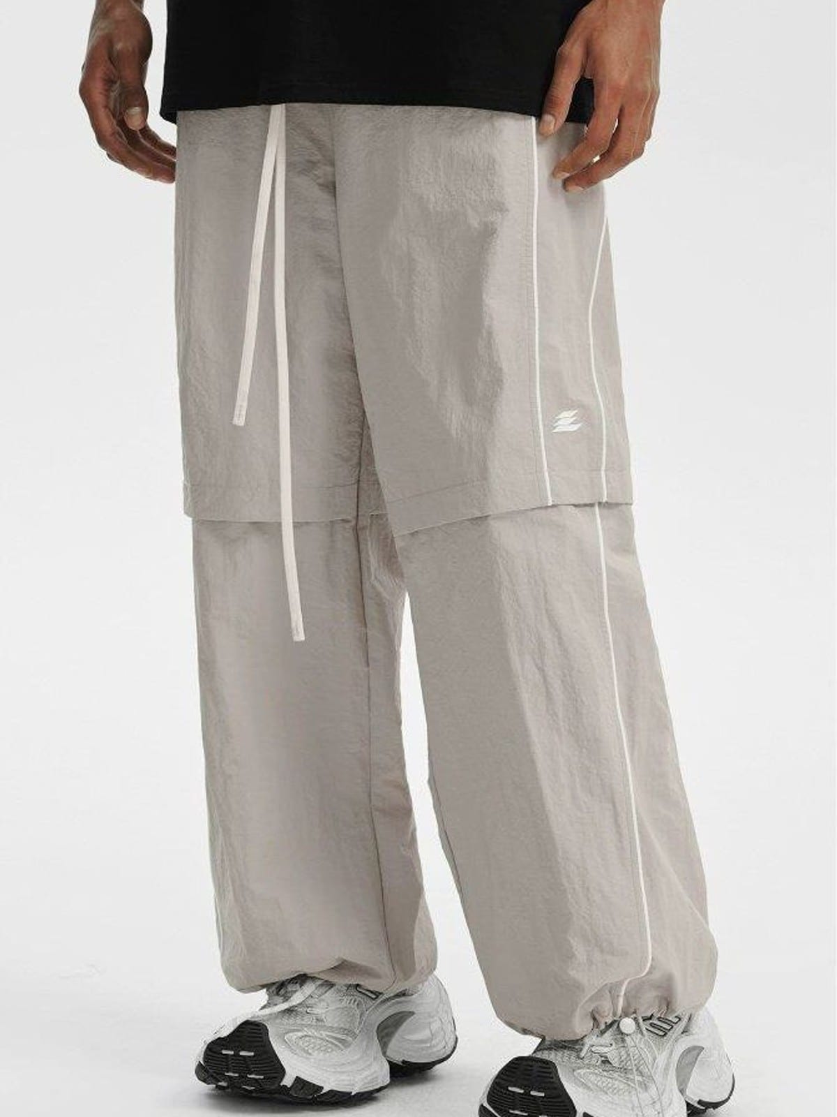 LOSTCTRL Contrast Piping Nylon Trousers in Gray - On Model