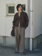 Retro 21 Faux Suede Batwing Balloon Jacket in Brown - On Male Model