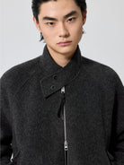 SIMPLE PROJECT Double Faced Wool Harrington Jacket in Gray - On Male Model