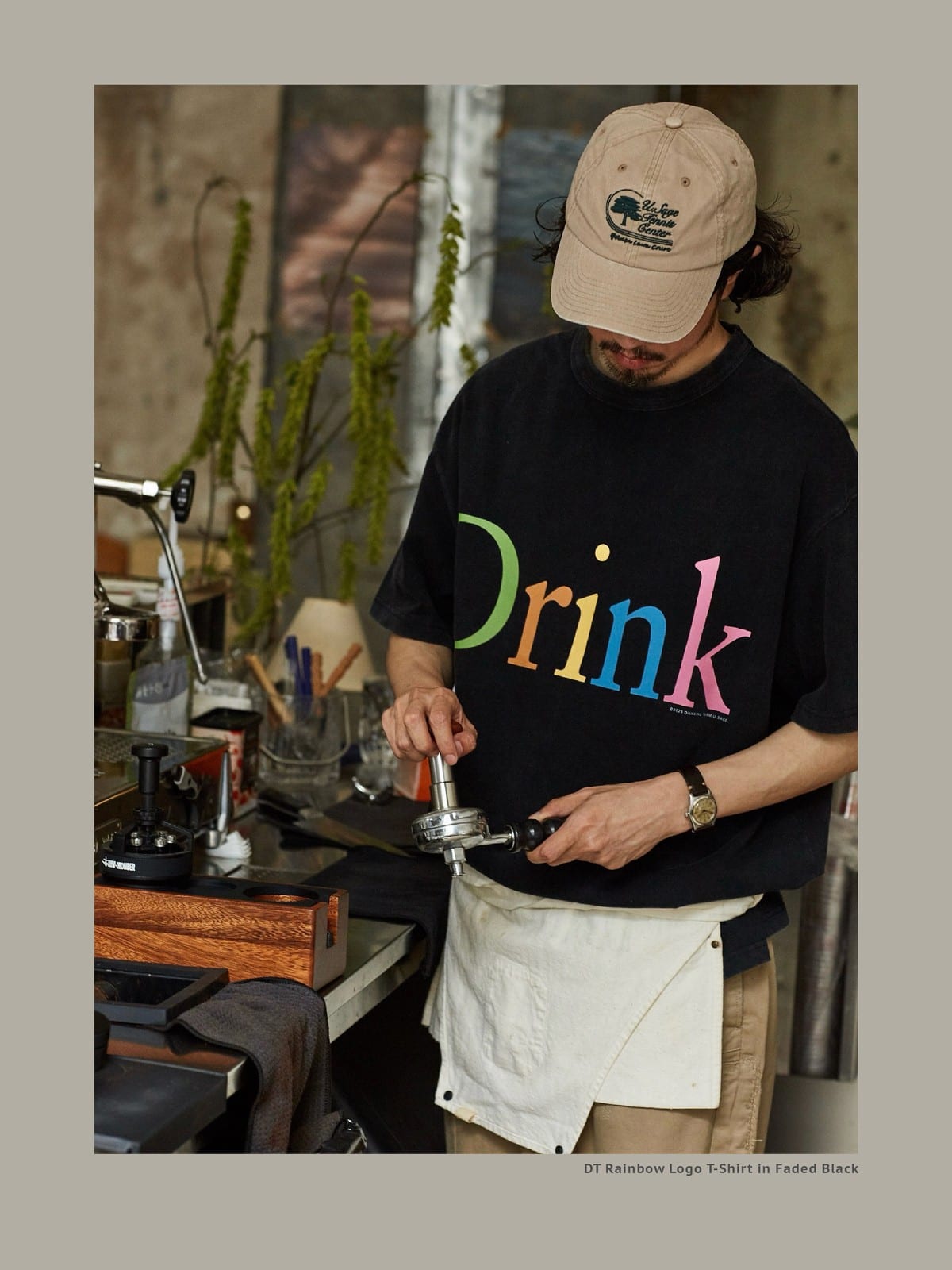 USAGE Faded Rainbow Logo T Shirt in Black - On Male Model