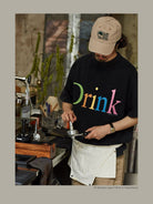 USAGE Faded Rainbow Logo T Shirt in Black - On Male Model