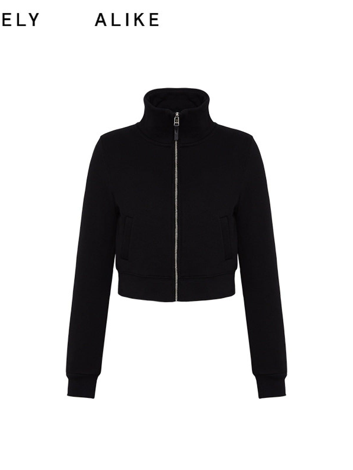 RARELY ALIKE Stand Collar Cotton Zip Up Jacket in Black