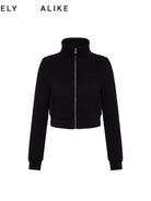 RARELY ALIKE Stand Collar Cotton Zip Up Jacket in Black