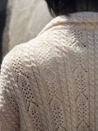 Retro 21 Openwork Wool Knit Cardigan Shirt in Apricot - On Female Model