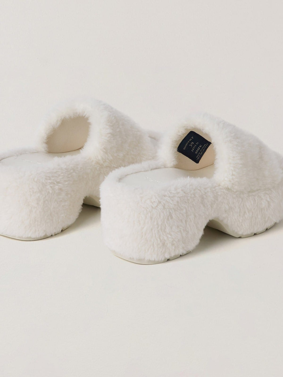SMFK Cross Hardware Shearling High Heel Mules in White