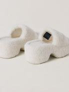 SMFK Cross Hardware Shearling High Heel Mules in White