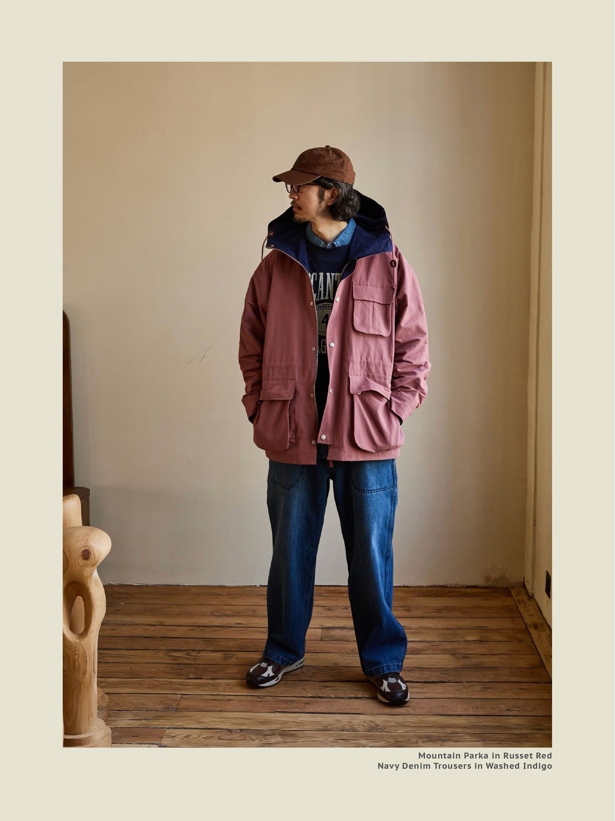 USAGE Cotton Nylon Hooded Mountain Parka in Pink - On Male Model
