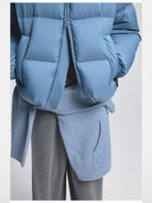 NANS 90 White Duck Down Crinkle Puffer in Sky Blue - On Male Model