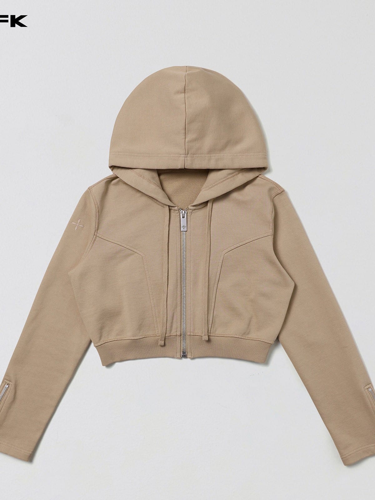 SMFK Cotton Wool Blend Cropped Zip Up Hoodie in Beige