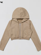 SMFK Cotton Wool Blend Cropped Zip Up Hoodie in Beige