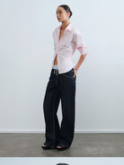 RARELY ALIKE Two Way Tie Waist Cotton Shirt in Pink - On Female Model
