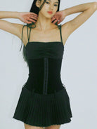SweetChilling Pleated Paneled Slip Mini Dress in Black - On Female Model