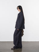 Random Piece Cotton Convertible Workwear Jacket in Navy Blue - On Female Model