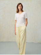 TEASEL Crinkled Silk Blend Shirt Pants Set in Yellow - On Female Model