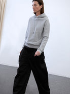 Random Piece Cotton Lyocell Cropped Hoodie in Gray - On Female Model